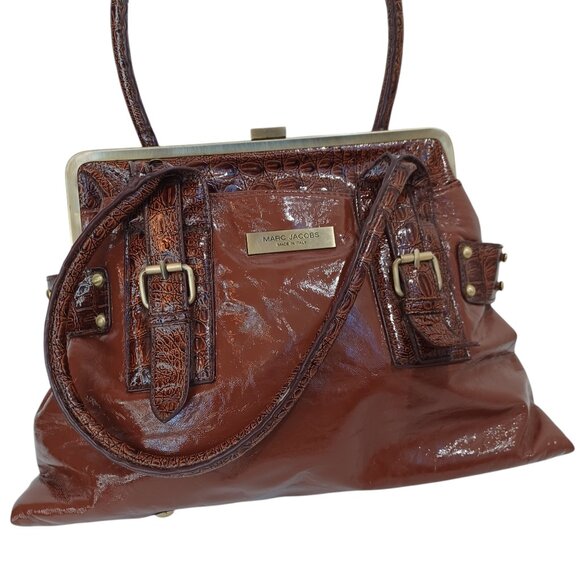 Marc Jacobs Bag Brown Patent Leather Kiss Lock Closure Vintage - Picture 16 of 16